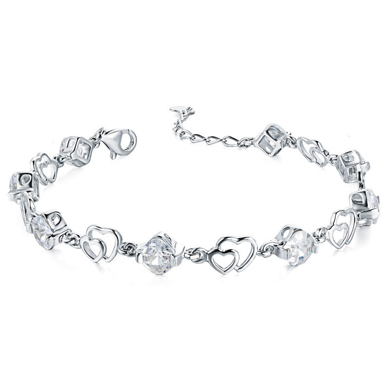 Fine 100% 925 Sterling Silver Bangles Heart connected zircon For Women Bracelets Prevent Allergy Silver Jewelry Gifts