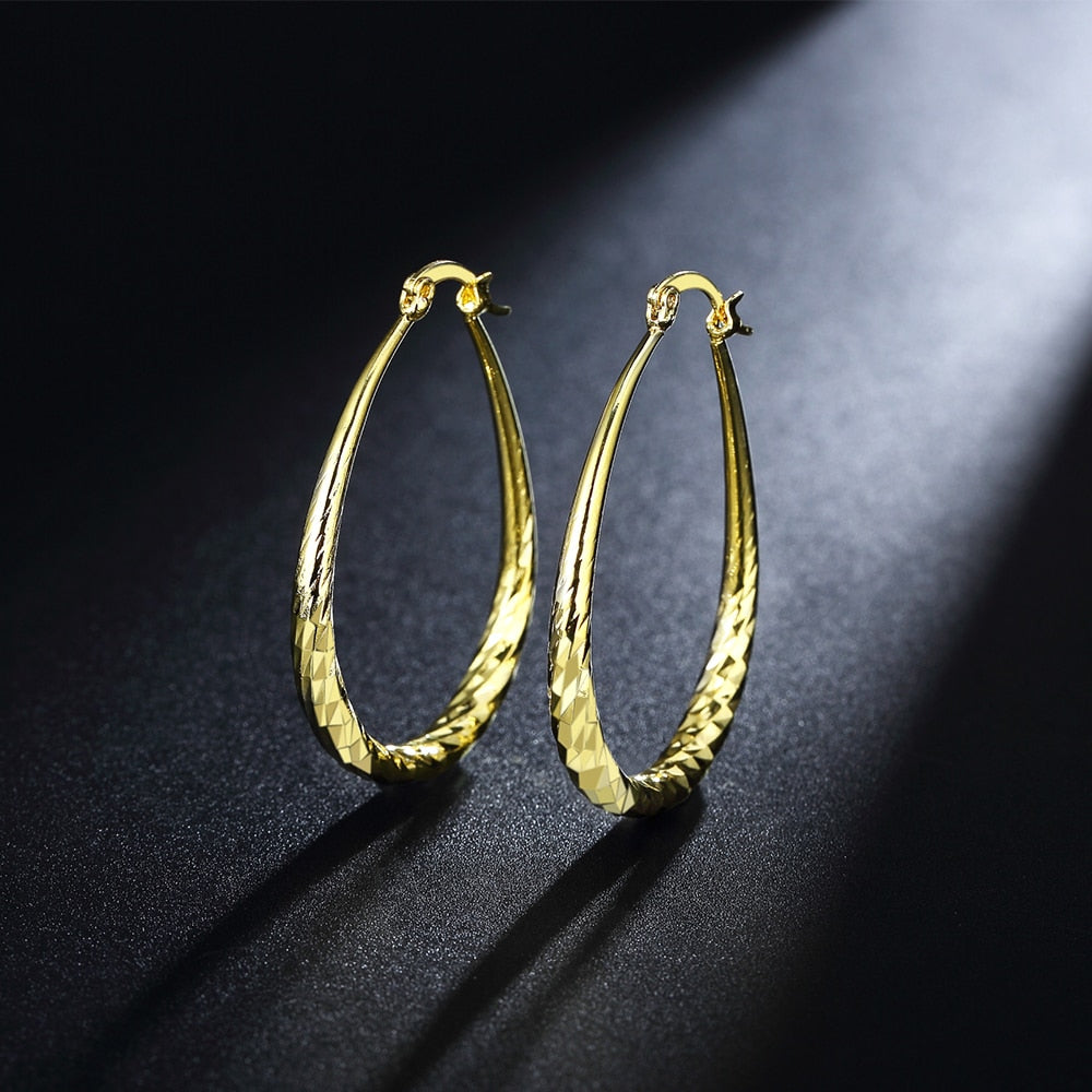 Fine 18K gold plated 925 Sterling Silver oval Rope 4.4cm hoop earrings for woman party Jewelry Wedding Christmas Gifts