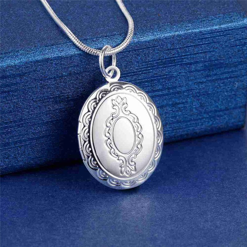 Fine 925 Stamped Silver charms Photo frame Pendant Necklace for women Christmas gifts party wedding noble Jewelry
