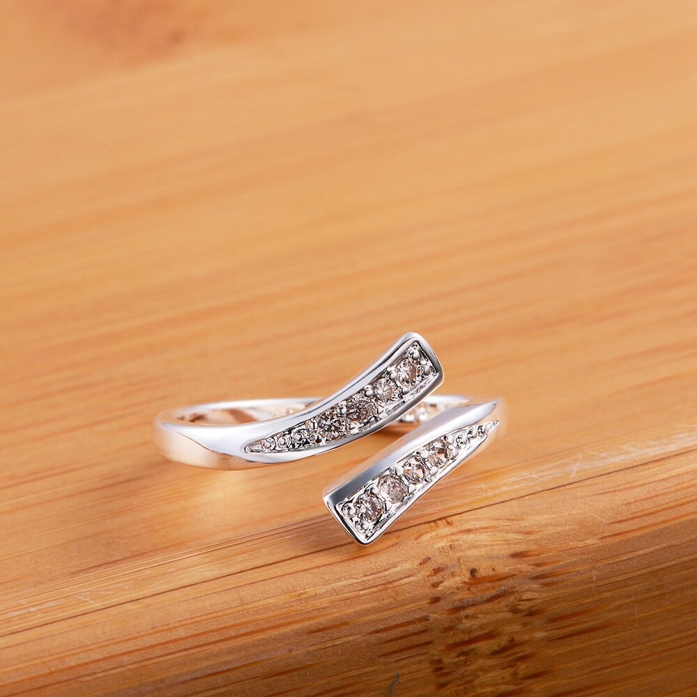 Fine 925 Stamped Silver  crystal Ring For women adjustable size party wedding engagement Jewelry Couple gifts