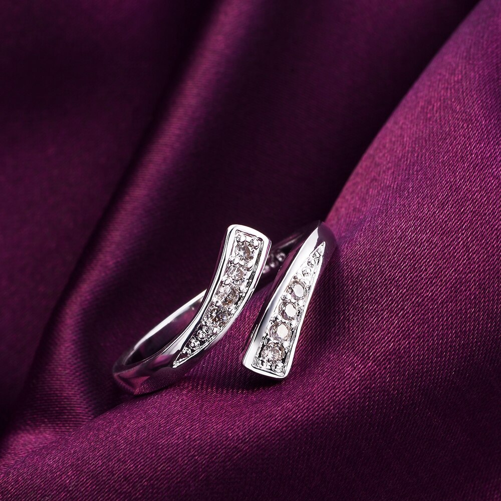 Fine 925 Stamped Silver  crystal Ring For women adjustable size party wedding engagement Jewelry Couple gifts