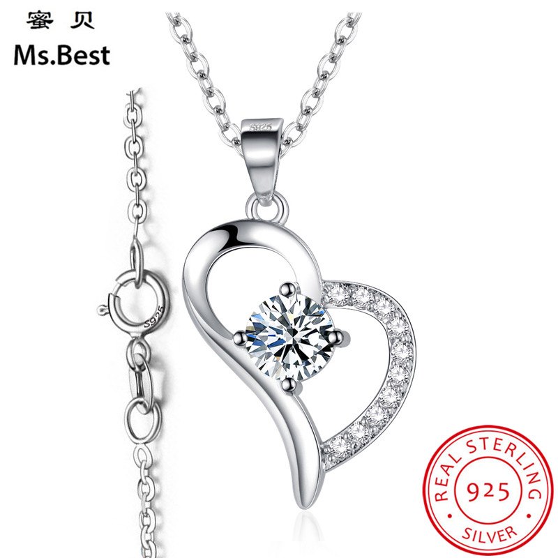 Fine 925 Sterling Silver Heart Pendant Necklace for women with Diamond Lab-created gem Stone Jewelry statement necklace wedding