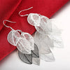 Fine 925 Sterling Silver Tassel Layered Leaves Drop Earrings for Woman party Trendsetter wedding Jewelry Holiday gift