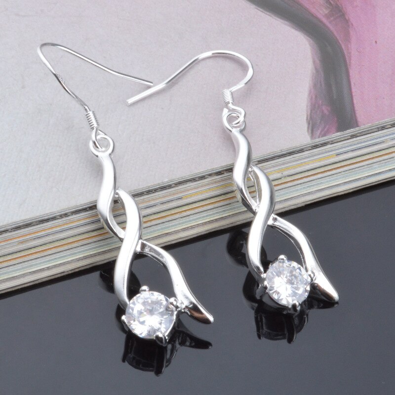 Fine 925 Sterling Silver noble crystal Drop Earrings for woman charms Jewelry got engaged party wedding Christmas Gifts