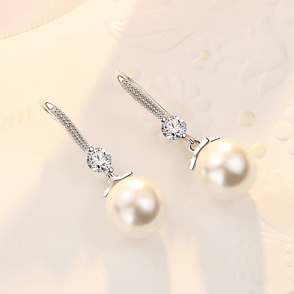 Fine 925 Sterling silver classic crystal pearl earrings for women designer jewelry party wedding holiday gifts
