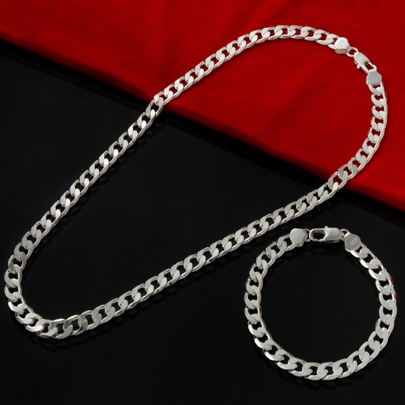 Fine 925 silver 6MM geometry Chain Bracelets necklaces for women man designer party wedding jewelry sets gifts