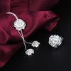 Fine 925 sterling Silver romantic rose flower necklace rings for women wedding accessories Jewelry set Party Couple gift