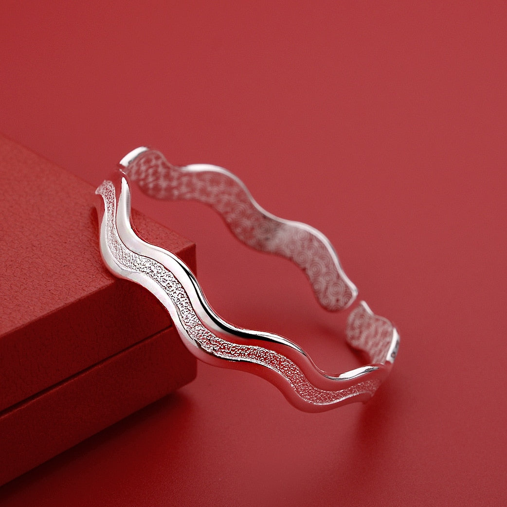 Fine 925 sterling silver original Frosted wave Star River bracelets adjustable Bangles for women jewelry party wedding