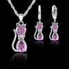 Fine Accessories Jewelry Sets Purple Real Pure 925 Sterling Silver Cute Cat Shaped Kitty Set Necklace and Earrings New Hot