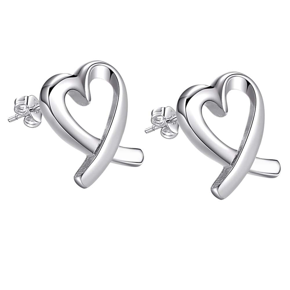 Fine Charms 925 Sterling Silver romantic heart stud Earrings for Women Holiday gifts classic party Jewelry