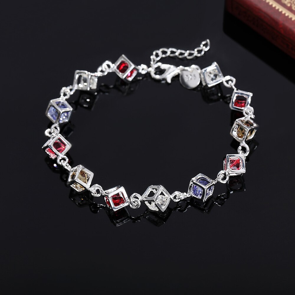 Fine Colored zircon lattice 925 sterling silver Bracelets for woman  designer jewelry Wedding party gifts temperament