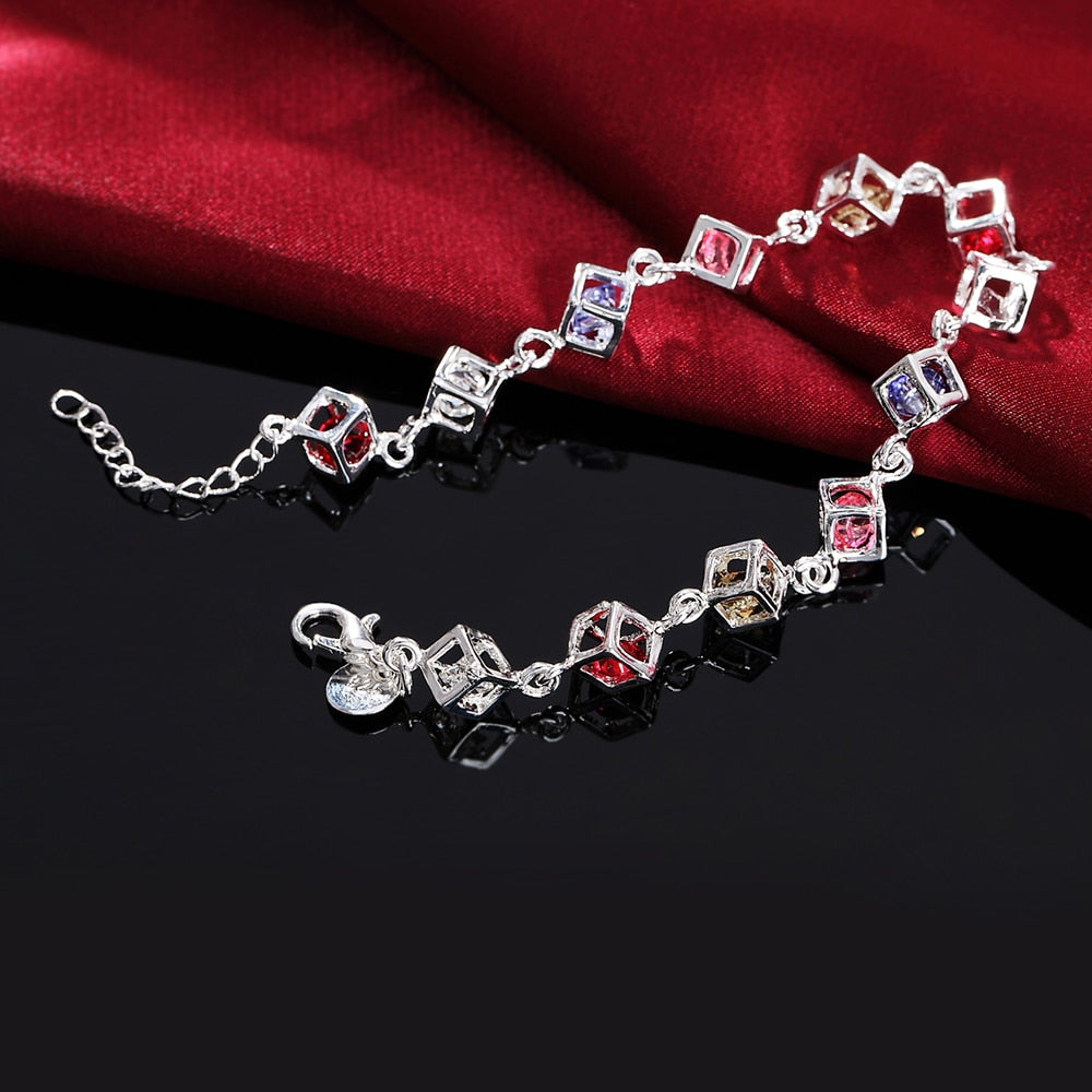 Fine Colored zircon lattice 925 sterling silver Bracelets for woman  designer jewelry Wedding party gifts temperament