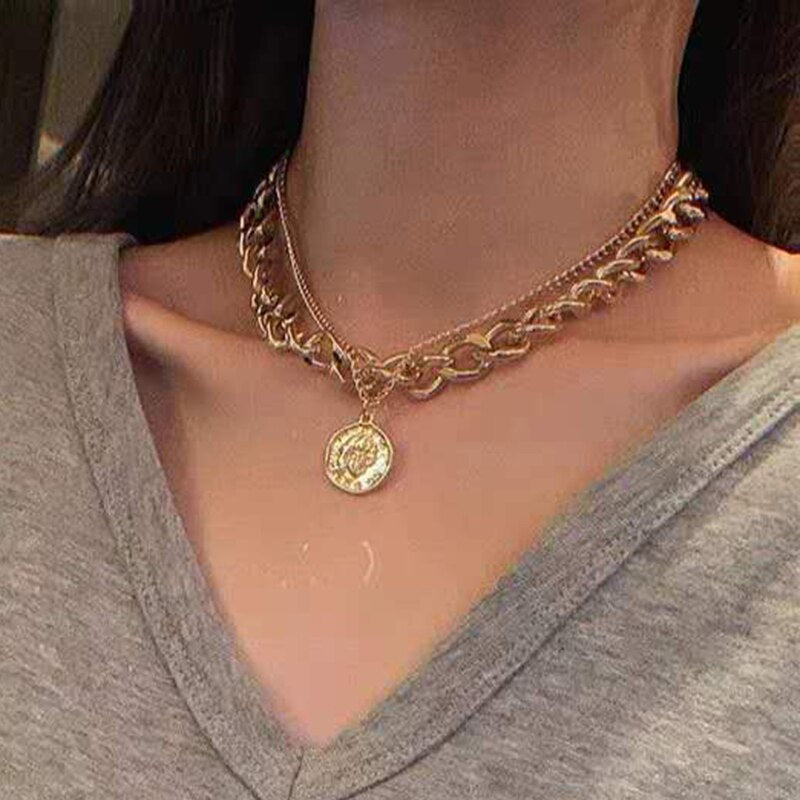 Fine Chain Necklace Thick Chain Necklace Double Personality Chain Hip-hop Neck Short Clavicle Chain Women