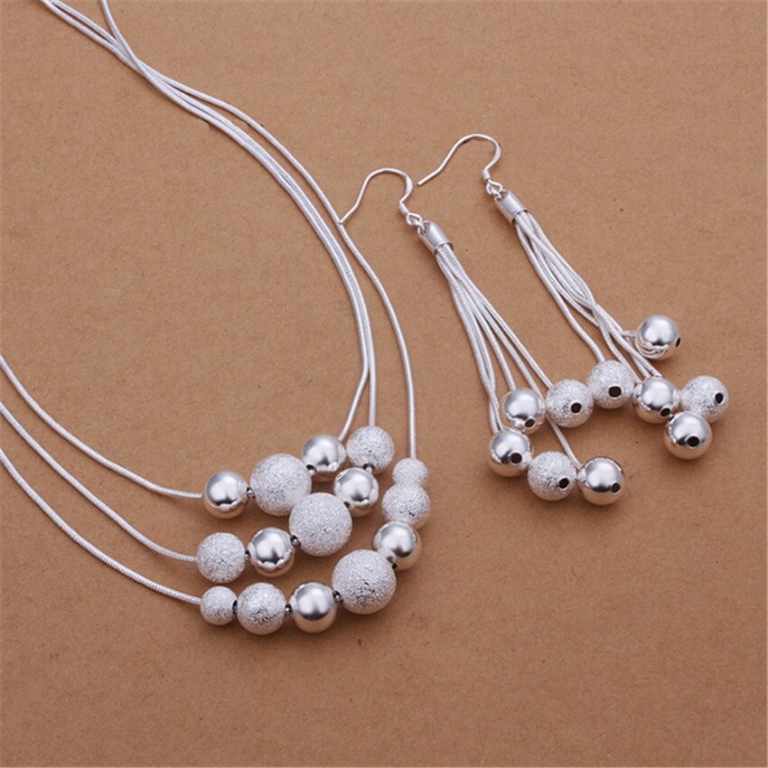 Fine Fringed beads 925 Sterling Silver necklaces earrings Jewelry sets for women Party wedding accessories Gifts