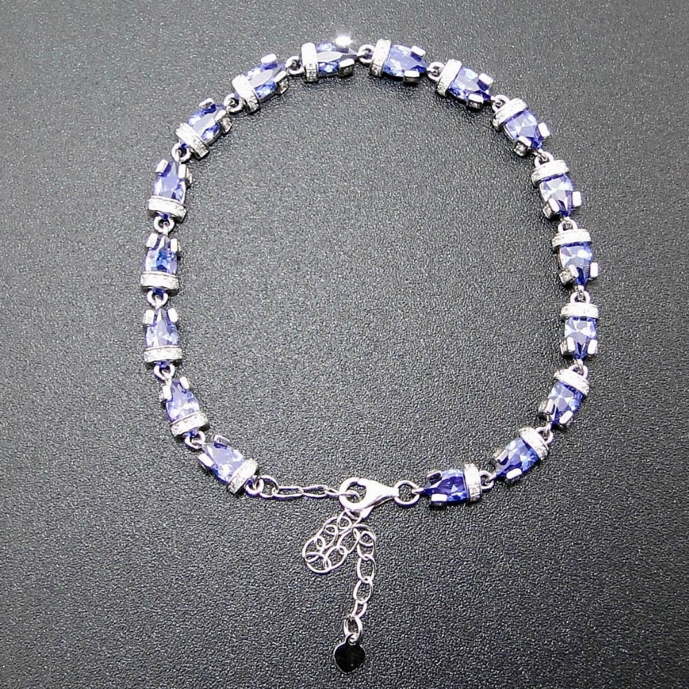 Fine Jewelry 100% 925 Sterling Women Jewelry Silver Bracelet with Tanzanite Color Stone DR01407207B 7+1extension Chian as gift