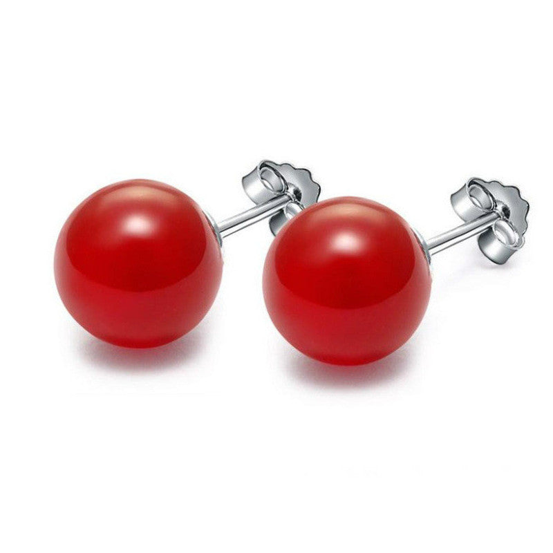 Fine Jewelry 6mm Stud Earrings For Women S925 Sterling Silver Natural Red Agate Round Small Earring Bead Aretes High Quality