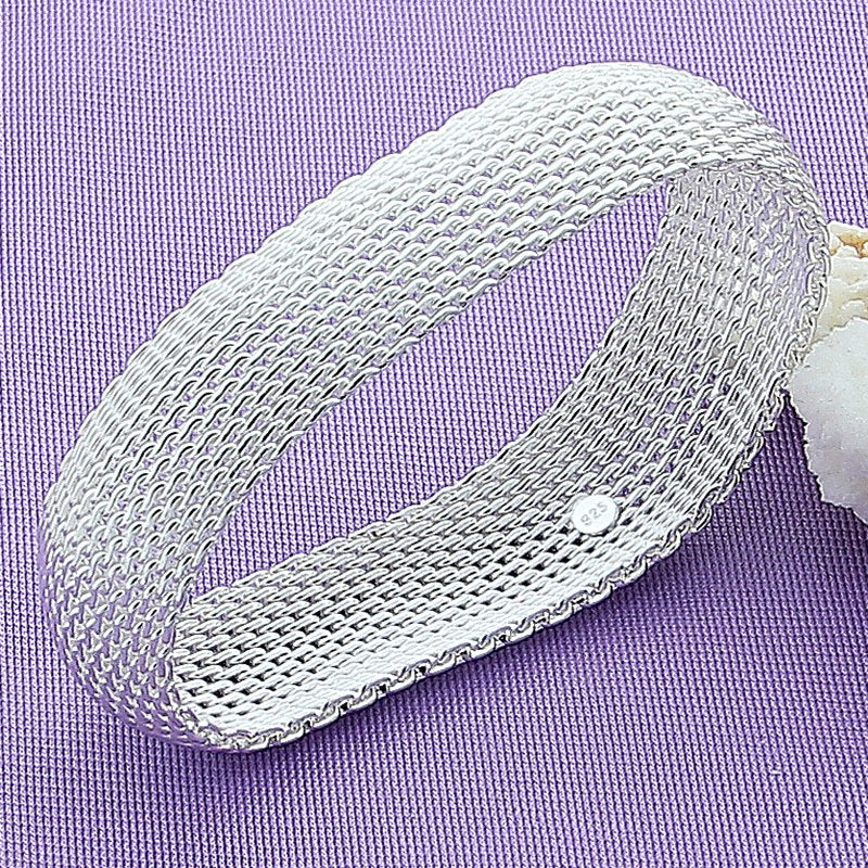 Fine Jewelry 925 Sterling Silver Bracelet Bangles Fashion Charm Network Woman Silver Bracelet Bangles Jewelry