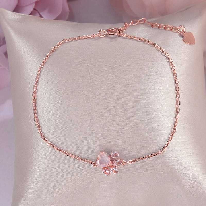 Fine Jewelry 925 Sterling Silver Bracelets for Women Rose Quartz 5X5.5mm 100% Natural Animal Bear Paw Pink Gemstone CCHI005