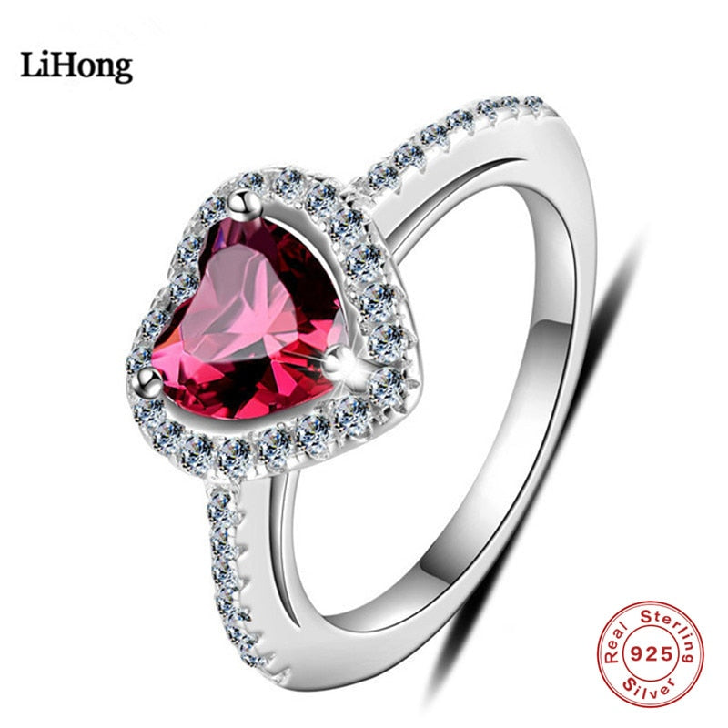 Fine Jewelry 925 Sterling Silver Ruby Ring Heart Woman Jewelry Silver Ring