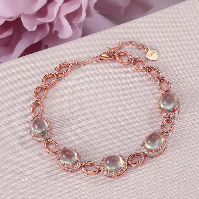 Fine Jewelry Bracelets For Women Solid 925 Silver Prehnite Natural Oval Green Gemstone Charm Bracelet Vintage Top Quality CCB001