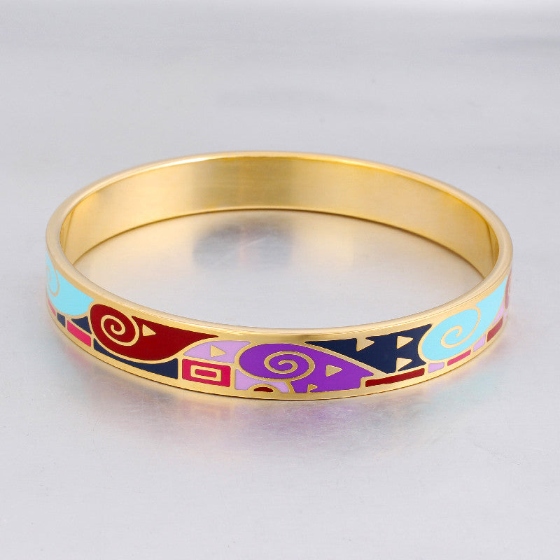 Fine Jewelry Colorful Clothing jewelery 10mm wide Flower Bracelet Bangle for Women High-grade Steel Jewelry Holid gifts