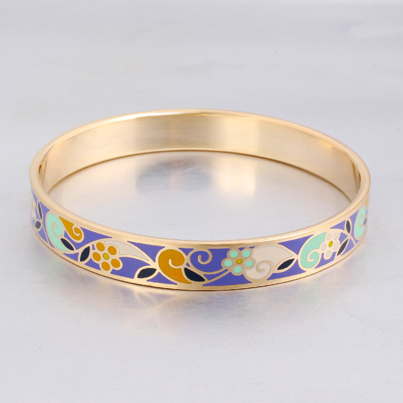 Fine Jewelry Colorful Clothing jewelery 10mm wide Flower Bracelet Bangle for Women High-grade Steel Jewelry Holid gifts