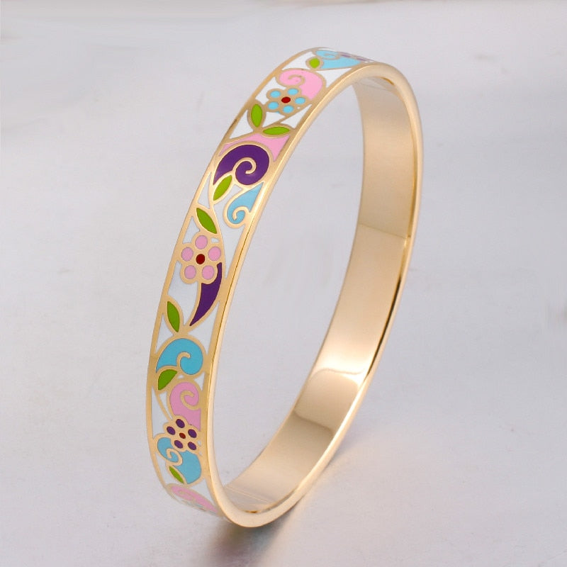 Fine Jewelry Colorful Clothing jewelery 10mm wide Flower Bracelet Bangle for Women High-grade Steel Jewelry Holid gifts