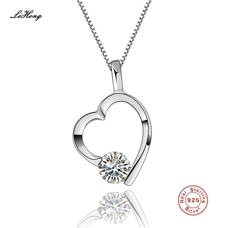 Fine Jewelry Cute Heart Pendant 925 Sterling Silver Necklace Fashion Accessories Wedding Party for Women Gift 2 Color