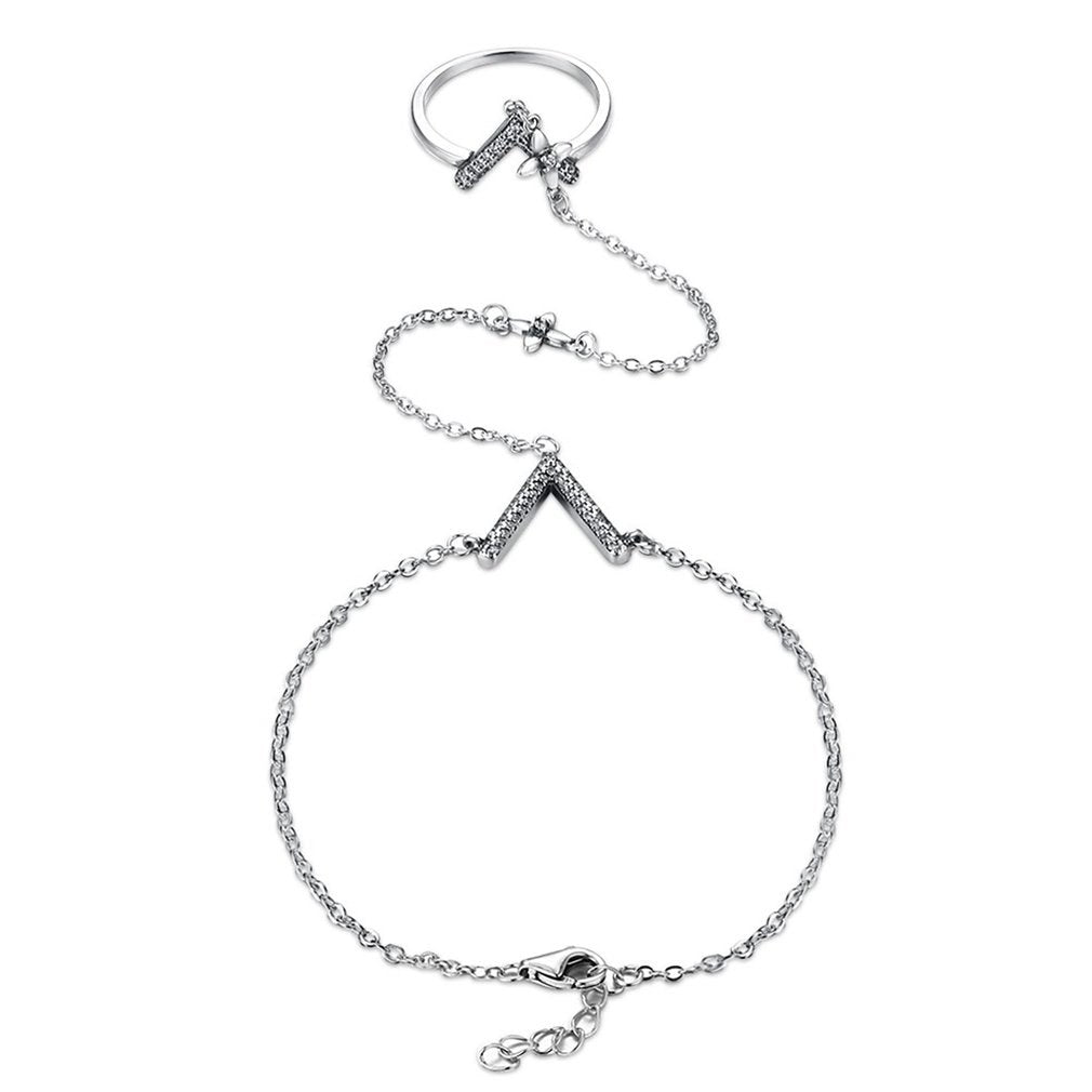 Fine Jewelry Fashion V Shape 925 Sterling Silver Chain Bracelet Trendy Zircon Inlaid Mittens Bracelet Ladies Girls Fine Jewelry