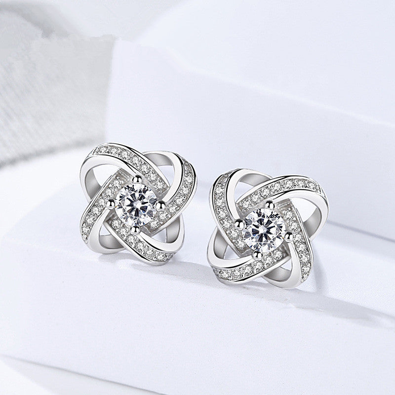 Fine Jewelry Flower Stud Earring Women White Purple AAA Crystal Zircon 100% S925 Sterling Silver boucle d'oreille Stud Earrings