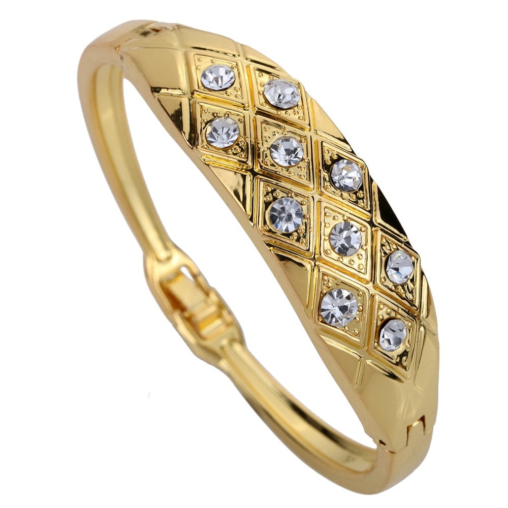 Fine Jewelry Gold Carve Square Inl Crystal Chain Summer style for Women Bangle Bracelet Femme