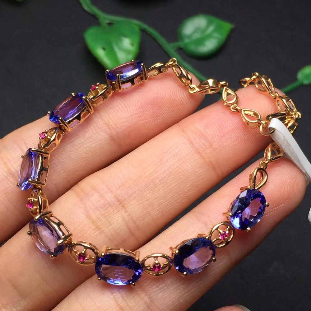 Fine Jewelry Real 18K Rose Gold AU750 G18K 100% Natural Tanzania Tanzanite Gemstones Jewellery Bracelets for women Fine Bracelet