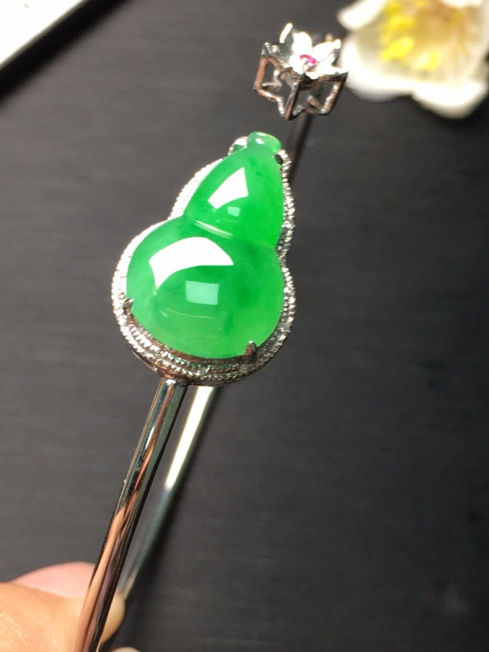 Fine Jewelry Real 18K Rose Gold Natural burma jade bangle bracelet jadite naturelle jonc myanmar jade bracelet Certificate