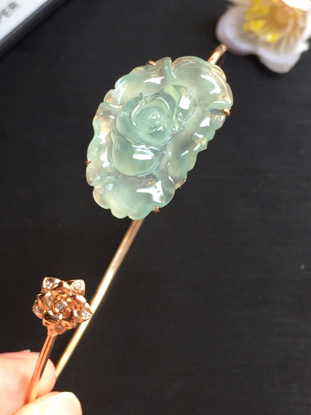 Fine Jewelry Real 18K Rose Gold Natural burma jade bangle bracelet jadite naturelle jonc myanmar jade bracelet Certificate