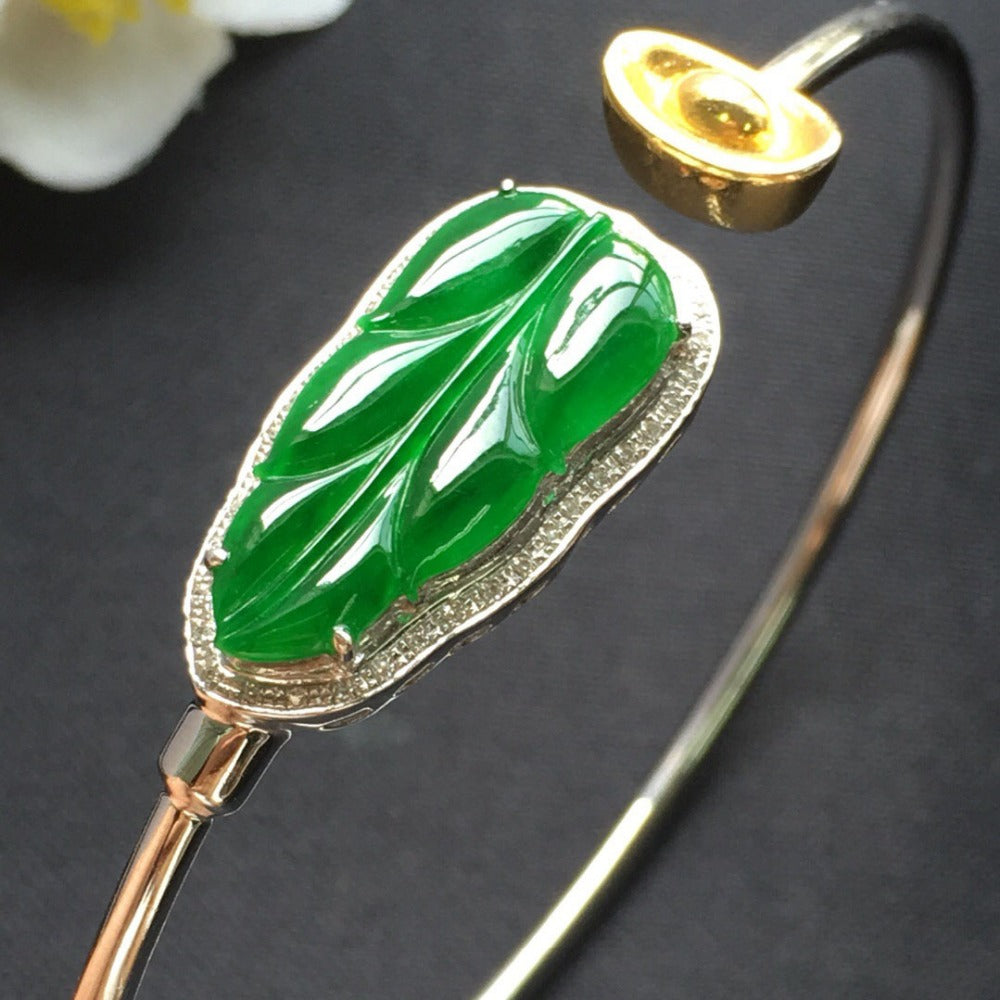 Fine Jewelry Real 18K Rose Gold Natural burma jade bangle bracelet jadite naturelle jonc myanmar jade bracelet Certificate