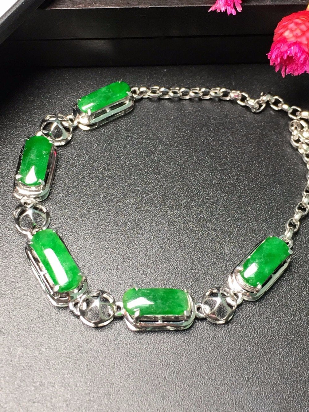 Fine Jewelry Real 18K White Gold AU750 Myanmer Origin Natural Green Jade Gemstones Female Bracelets for Women Fine Bracelets