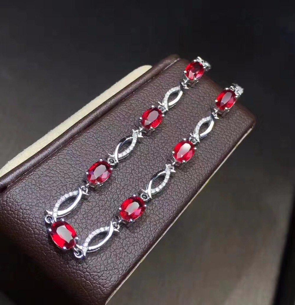 Fine Jewelry Real 18K White Gold G18K 100% Natural Unheat Red Ruby Gemstones Love Jewellery Bracelets for women Fine Bracelet