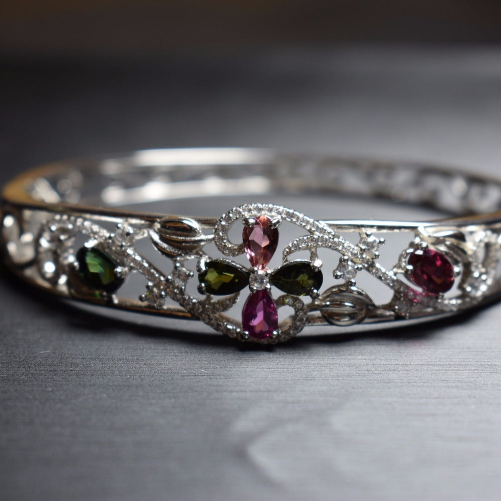 Fine Jewelry Real 925 Steling Silver s925 100% Natural Pink Topaz Gemstone Female Christmas Gift Fine Bangles for Women