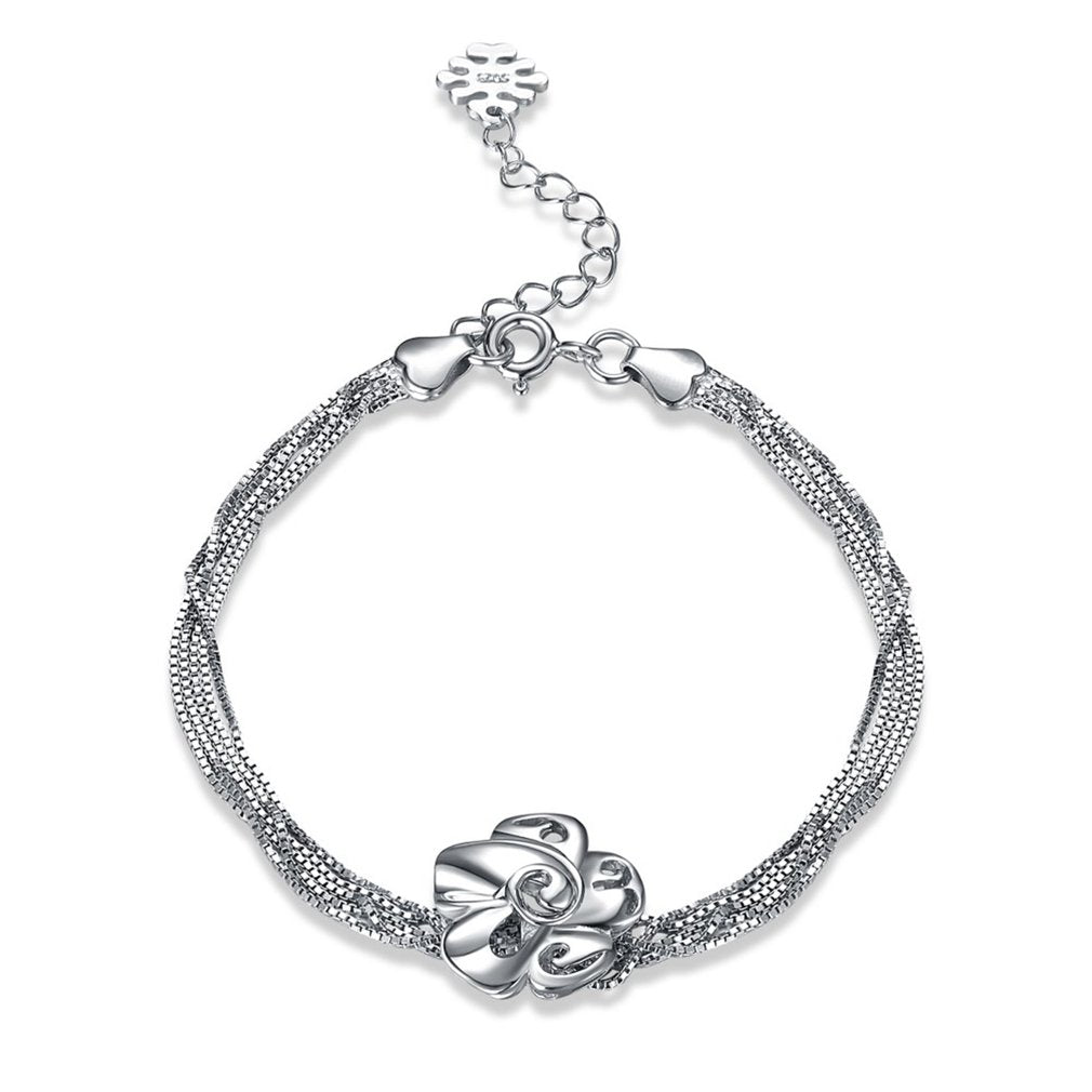 Fine Jewelry Romantic 925 Sterling Silver Link Chain Flower Pendant Woman Bracelet Jewelry All-match Style fit Wedding Party