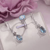 Fine Jewelry Sets For Women 925 Silver Natural Blue Topaz Gemstone Ring Drop Earrings 2PCS Simple Bijoux Accessories CCS010