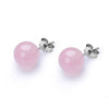 Fine Jewelry Stud Earring For Women Solid 925 Silver 100% Natural 8mm Rose Quartz Pink Gemstone Cute Lovely Brincos Party Gift