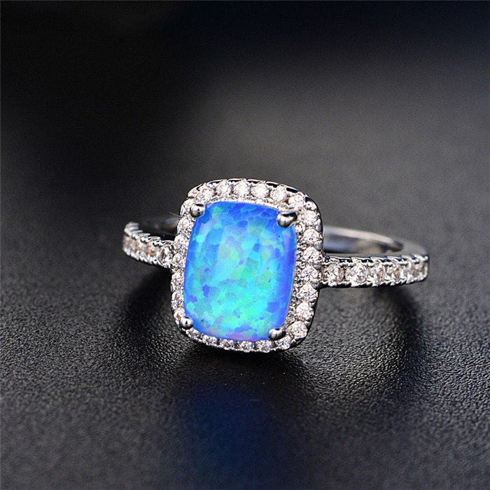 Fine Jewelry Wedding Rings For Women Silver S925 Sterling Opal Multicolor Square Cubic Zirconia Stone Ringen Bridal Bijouterie