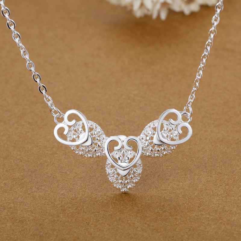 Fine Pretty 925 Stamped Silver elegant heart Pattern Pendant Necklace For Women party Christmas gift Wedding Jewelry