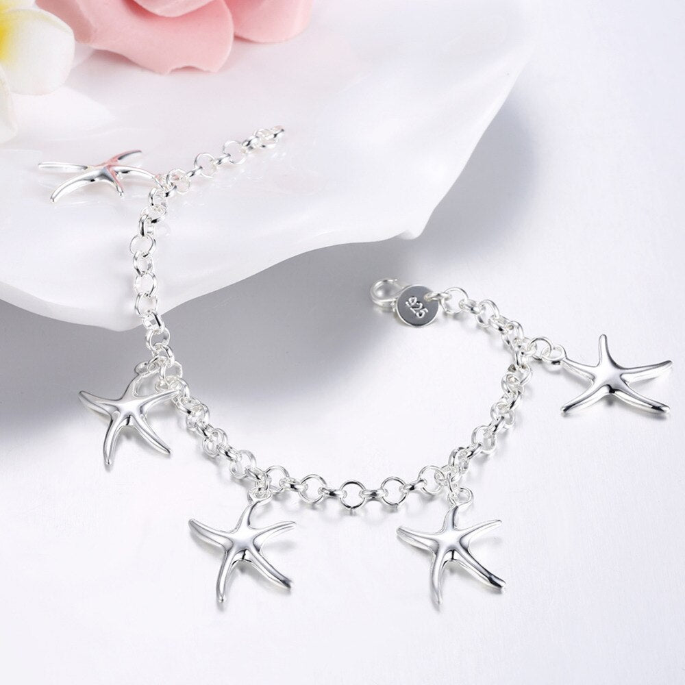 Fine Pretty five starfish Pendant 925 sterling silver Bracelet for woman  jewelry wedding accessories party gifts