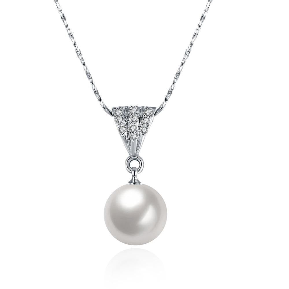Fine Snake chain Necklace with white crystal round Simulated pearl Pendants Necklace Rose Gold Color for Women Jewelry gift