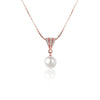 Fine Snake chain Necklace with white crystal round Simulated pearl Pendants Necklace Rose Gold Color for Women Jewelry gift