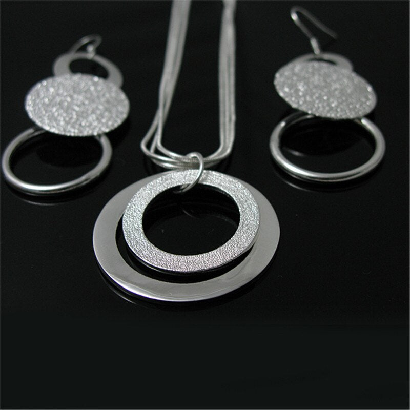 Fine Street all-match 925 Stamped Silver round earring necklace Jewelry set for Women wedding party Charms gifts