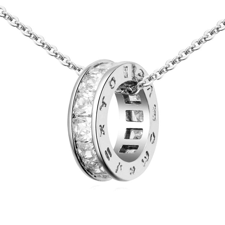 Fine Trendy Women Jewelry Gold Color Roman Letter Round Circle Pendant Necklace Cubic Zirconia Bijoux Necklaces & Pendants