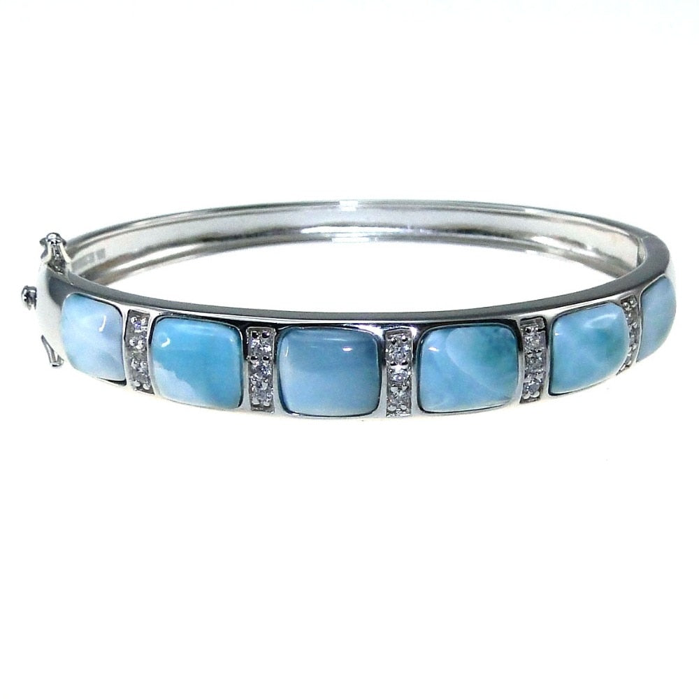 Fine Women Jewelry High Quality Natural Larimar Bracelet Nice Larimar Bangle 100% 925 Sterling Silver Bangle DR03010916B as Gift