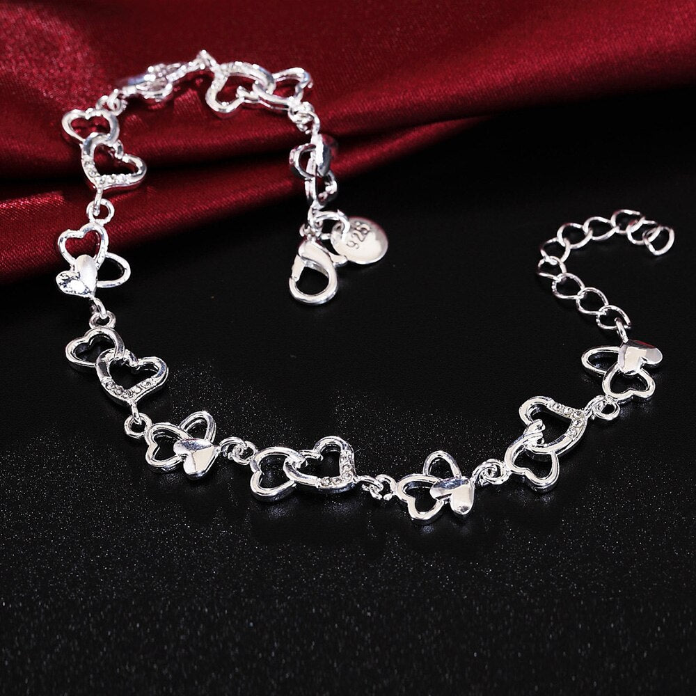 Fine charms 925 Sterling silver Pretty romantic heart chain Bracelet for woman  jewelry Wedding party Holiday gifts